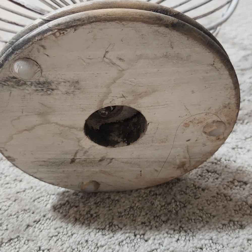Shabby Chic Style French Metal Wire Basket Chippy Wooden Pedestal Planter